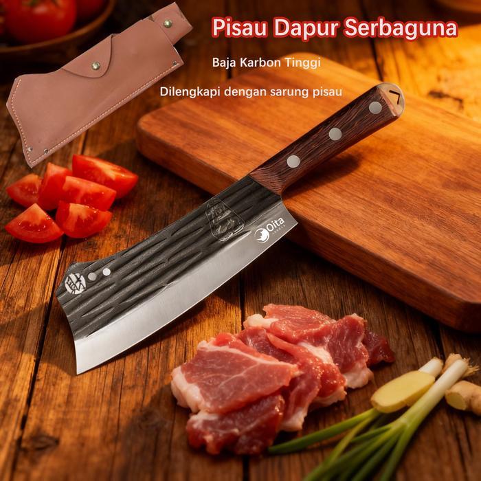 Terbaru Pisau Dapur - Pisau Cacah Daging Tulang - Pisau Daging Gagang Kayu - Pisau Daging Tebal
