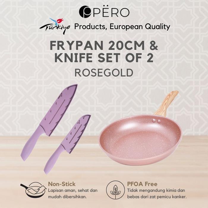 [MAKSAN] Pero Bundling Frypan 20cm Nonstick Granite Wooden Handle + Granite Knife Set of 2 Super