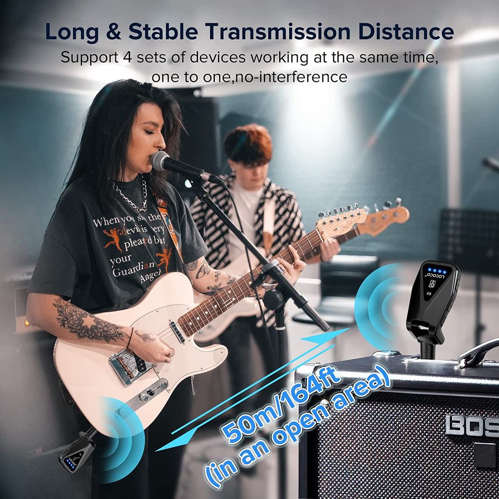 Wireless Transmitter Receiver UHF 4 Channels Rechargeable Audio Wireless Guitar System for Guitar