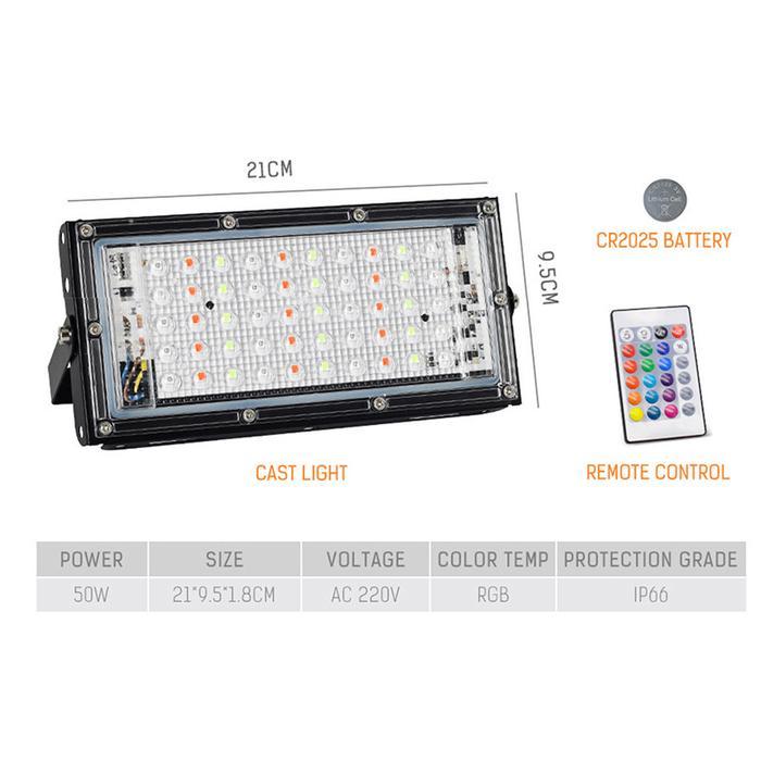 "New" LAMPU SOROT 50W RGB MODEL TIPIS IP65 / LAMPU LED TIPIS 50 WATT RGB