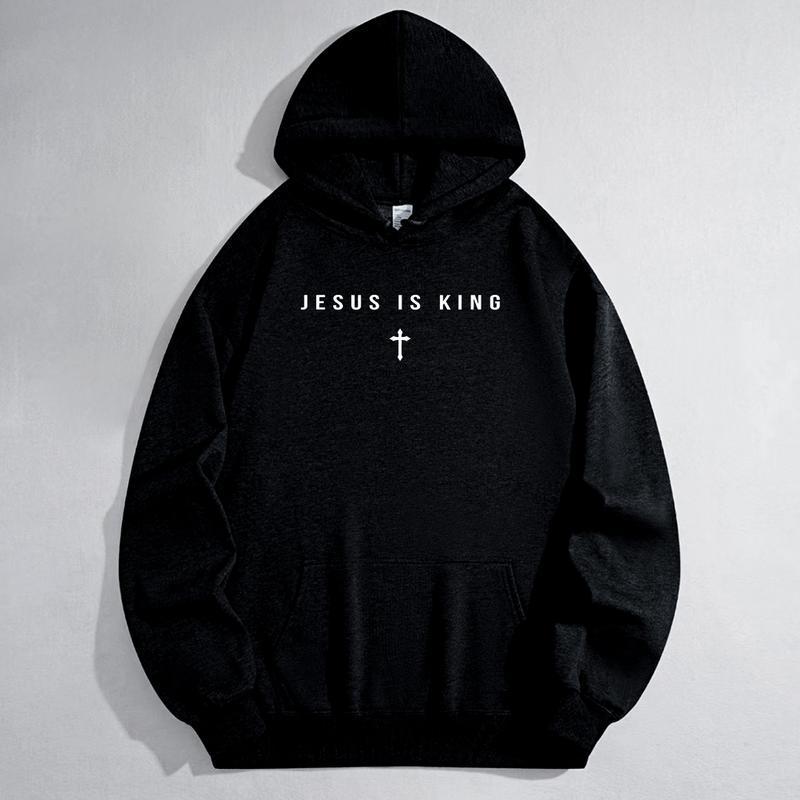 "Men's Jesus Is King Cross Graphic Hoodie - Cotton Blend Black Long Sleeve Pullover Regular Fit | So