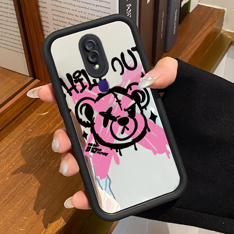 Casing Hp OPPO F11 F11 Pro A9 2019 A9x Case Casing Beruang kartun yang rusak Pola Kasus cermin tangg