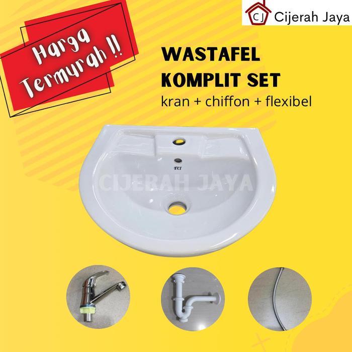 Volk Wastafel Cuci Tangan Gantung Komplit / Washtafel Volk + Kran + Sifon + Flexibel