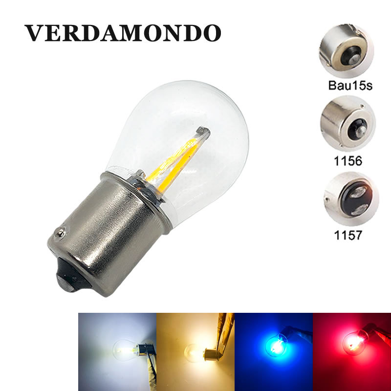 1156 BA15S 1157 BAY15D BAU15S Bulbs 2W Auto Car LED 2 COB Filament Brake Reverse Light Lamp 12V Warm