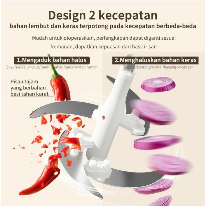 Lunalife Food Chopper Fp02B Chopper Kaca 2L Penggiling Daging Multifungsi 300Watt Pisau Sudah