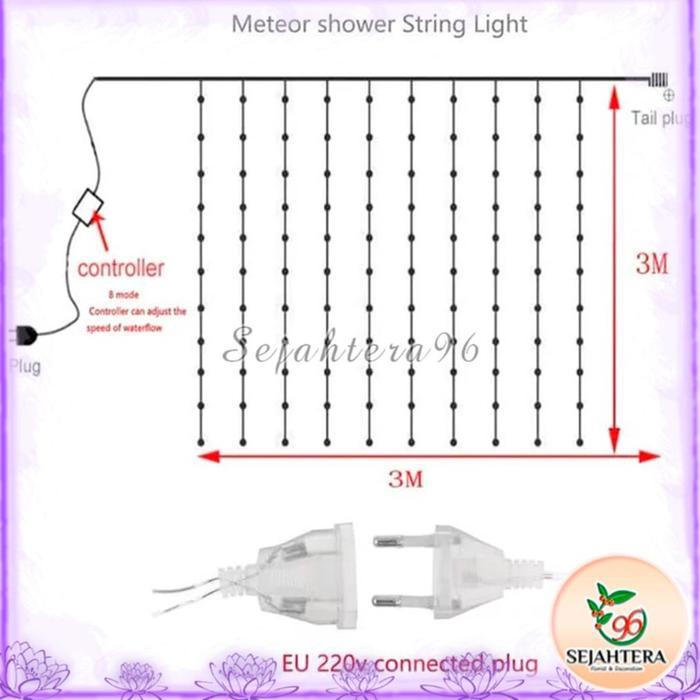 Lampu Air Terjun Waterfall Lighting 3x3 Meter Lampu Tirai Hujan LED