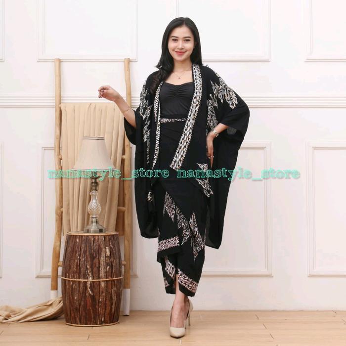 Setelan Cardigan Batik Wanita Outer Batik Kimono Outfit Katun Rayon Baju Cantik Kondangan Motif