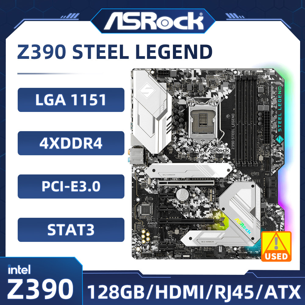 Asrock Z390 Steel Legend Motherboard LGA 1151 intel Z390 Motherboard 2M.2 ATX support 8700 9400F