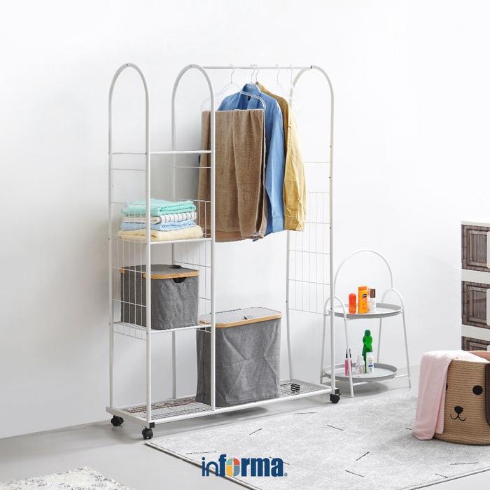 Informa Gantungan Pakaian Dengan Rak - Putih Jemuran Baju Rak Pakaian Lemari Gantung Handuk Tempat