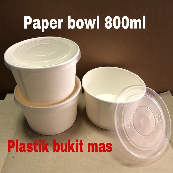 Thebest- Paper bowl 800 ml dengan tutup / mangkok mangkuk kertas 800 ml + tutup