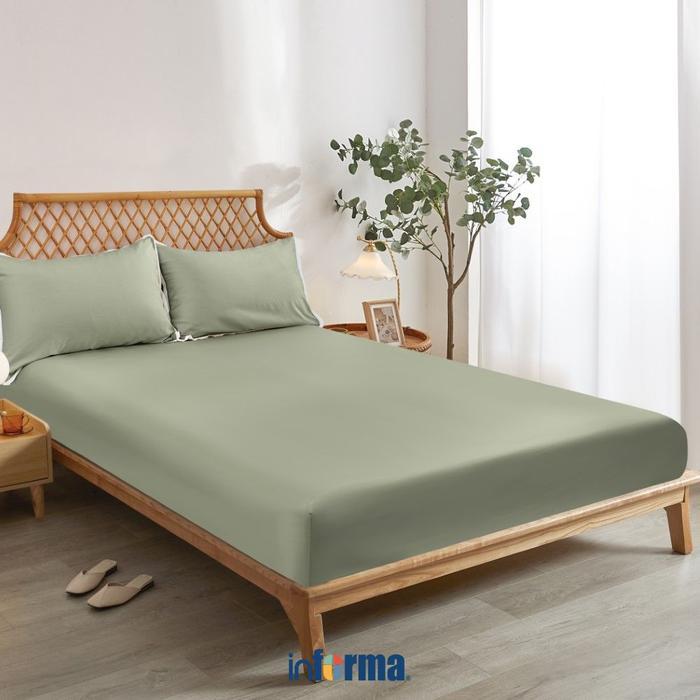 Informa Set Seprai Bamboo - Hijau Sage Sarung Kasur Alas Tidur Pelapis Kain Sprei Set Tempat Tidur