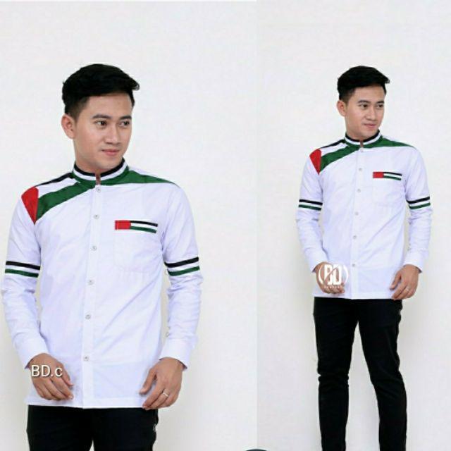 Baju Koko Palestina Lengan Panjang Pria Dewasa Putih Hitam Keren Baju