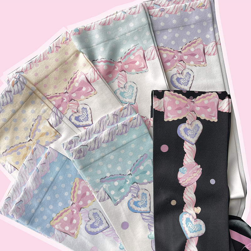 Macaron Lolita Socks For Women Spring Summer Autumn Tube Socks Veet Print Knee Socks Lolita Japanese