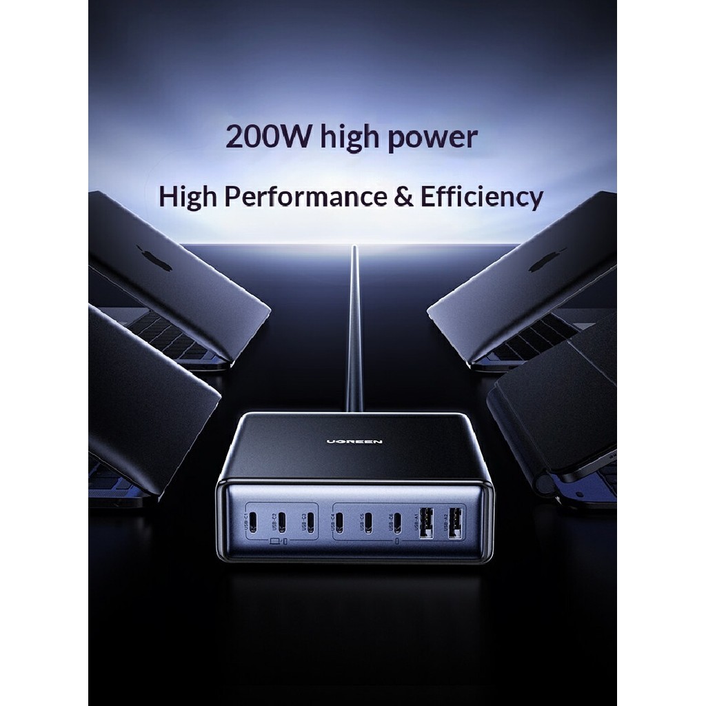 UGREEN 200W GaN Charger 8 in 1 Desktop Laptop Fast Charging Stand For Phone Tablets Smart Watch