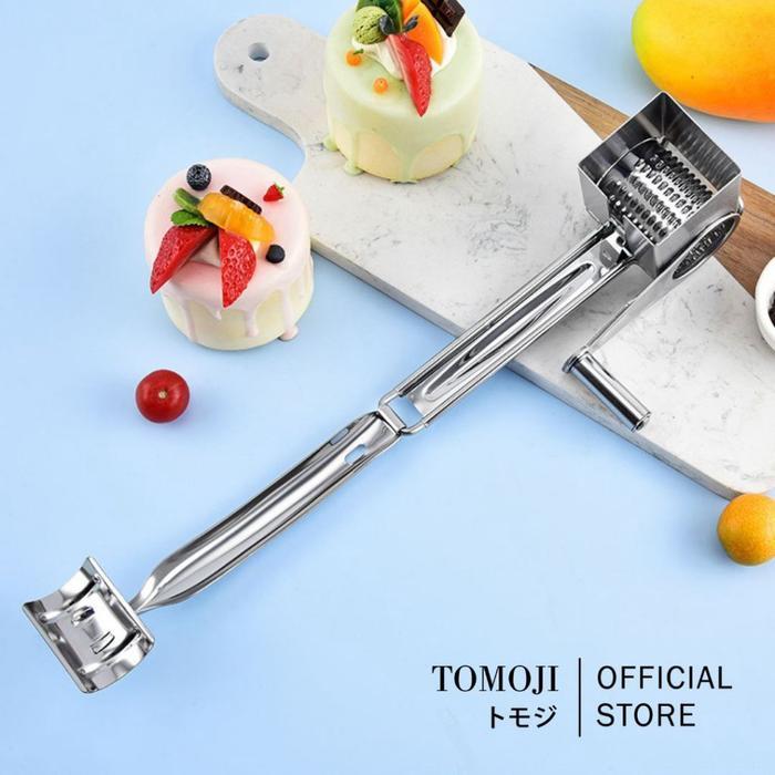 Tomoji Cheese Grater Handheld Grinder - Parutan Keju Manual Putar Stainless Steel Dan Plastik Alat
