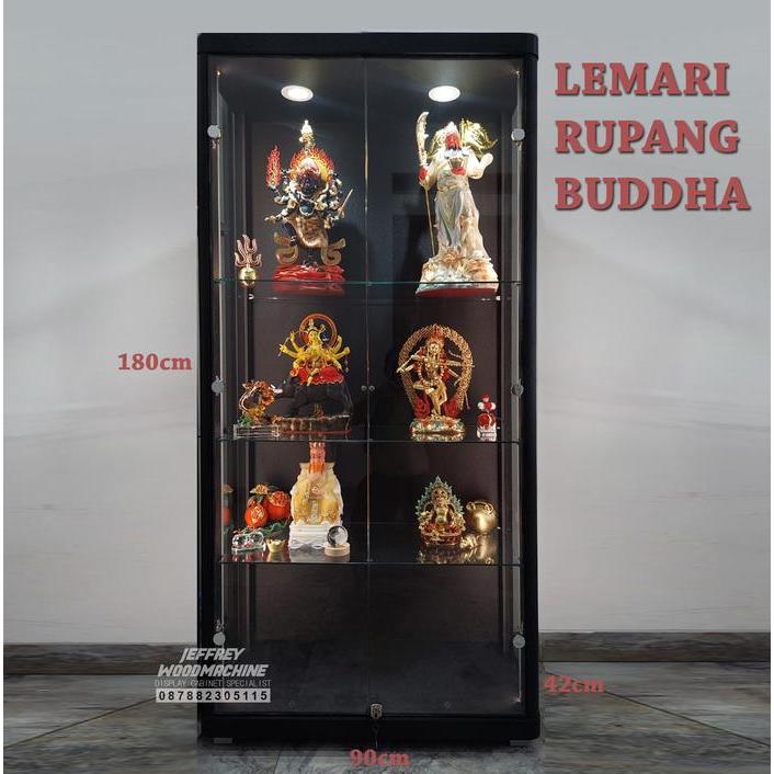 LEMARI RAK TEMPAT KACA DISPLAY RUPANG BUDDHA KWAN IM KWAN KONG DEWA