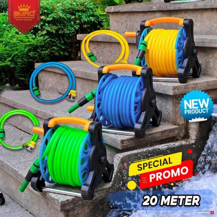 Hose reel set selang air 20 meter ukuran selang 1/2"