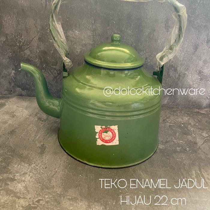 Teko Enamel Kaleng Seng Jadul Hijau 22 cm 4 lt