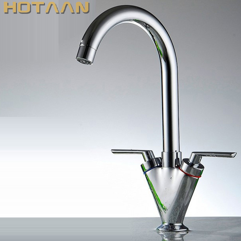 Brass Quality Guarantee double handle kitchen sink tap ,kitchen mixer,round swivel Kitchen