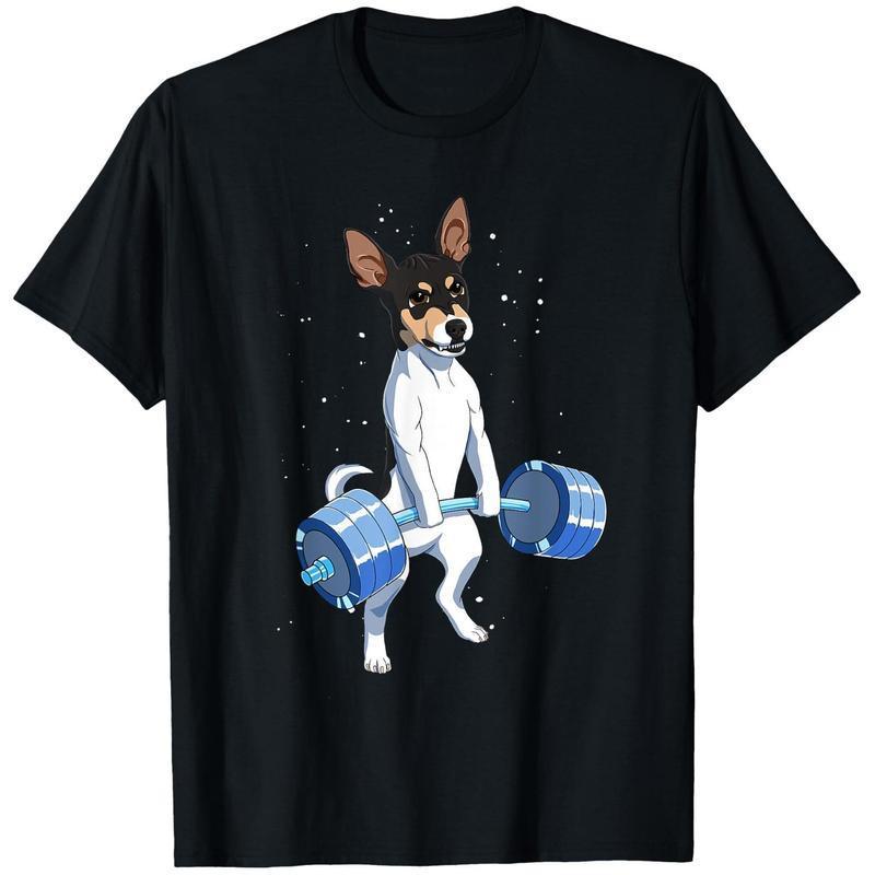 Funny Rat Terrier Dog Weightlifting Graphic T-Shirt - Regular Fit 180 g/Crew Neck Short Sleeve Casua