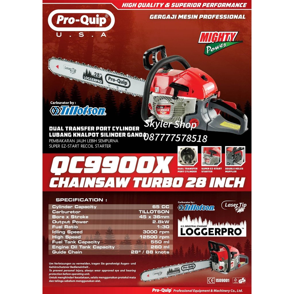 Mesin Potong Kayu Pro Quip Turbo QC 9900X # Chainsaw Turbo Pro Quip 28 Inch
