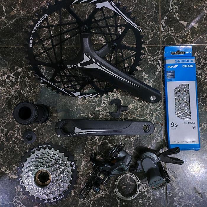 Groupset Shimano 9 Speed Alivio M4000 Ulir Drat with Crankset HT ll Single Original Sepeda Lipat