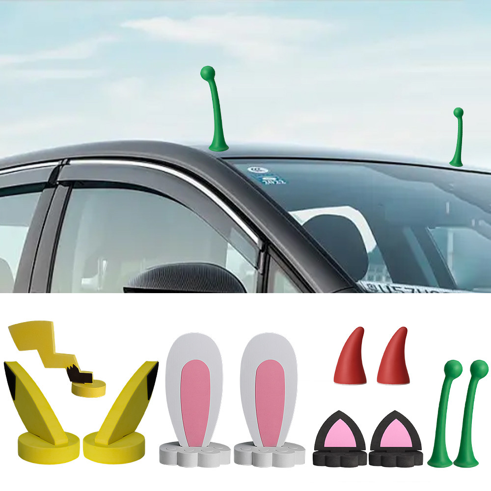 1Sets Creative Car Roof Decoration Cute Cartoon Rabbit Cat Ears Stickers Pikachu Ear Bean Snail