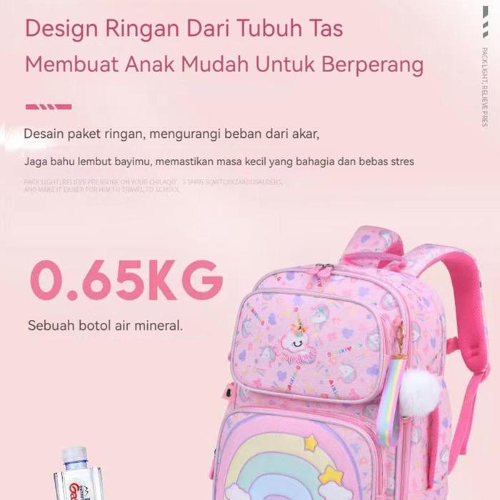 Sedia Tas sekolah anak perempuan import model pelangi anti air, tas sekolah anak perempuan SD dan