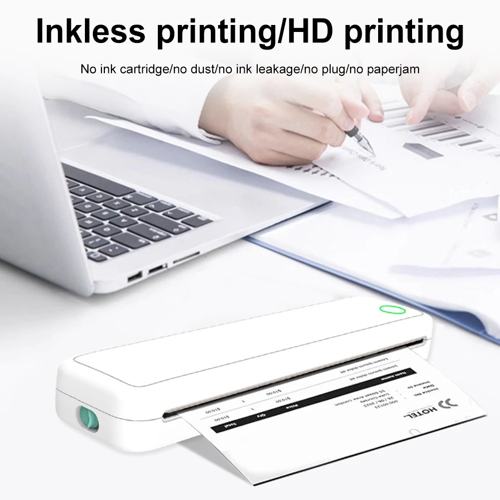 A4 Portable Thermal Printer Inkless BT Wireless Portable Printer with Printing Paper Min Portable A4