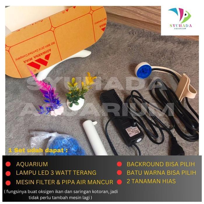 Premium 1 Set Aquarium Mini/ Aquarium Kaca Akrilik Lengkap Dengan Mesin Filter Oxygn Sirkulasi Dan