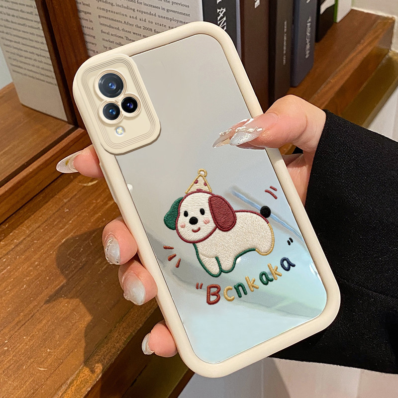 Casing Hp VIVO V21 5G V21s 5G V21E Y73 2021 Case Hadiah ulang tahun anjing kecil Cermin Kasing silik