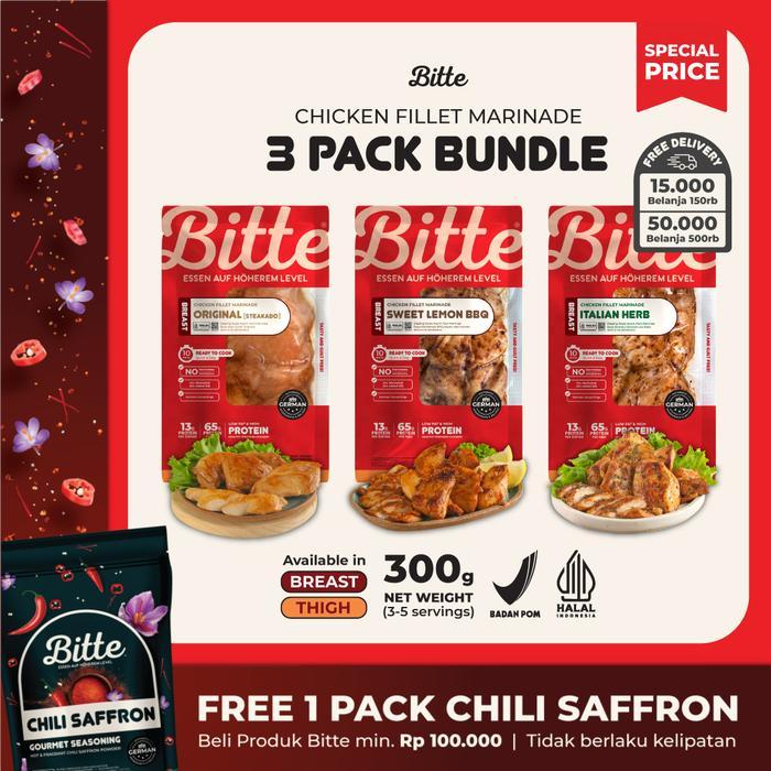 3 PACK BUNDLE Chicken Fillet Marinade 300g - Bitte Food / Ayam Filet Marinasi Healthy Ready To Cook