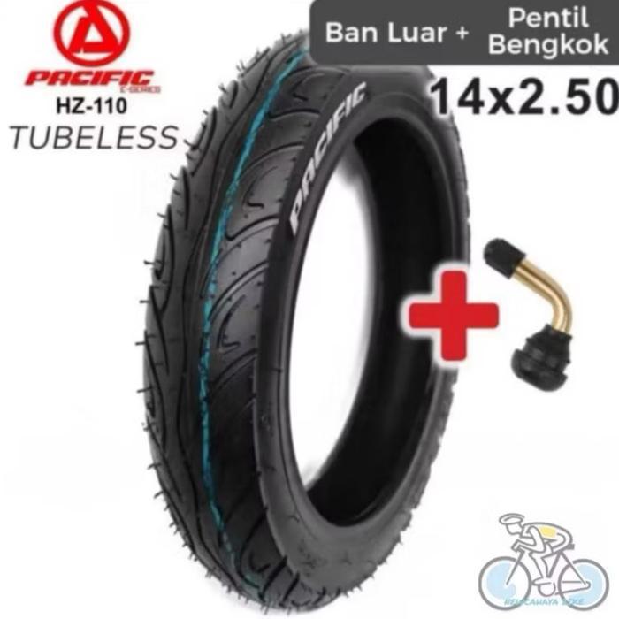 Ban luar sepeda listrik 14 x 2.50 inch Ban Tubeless Exotic dan Pentil