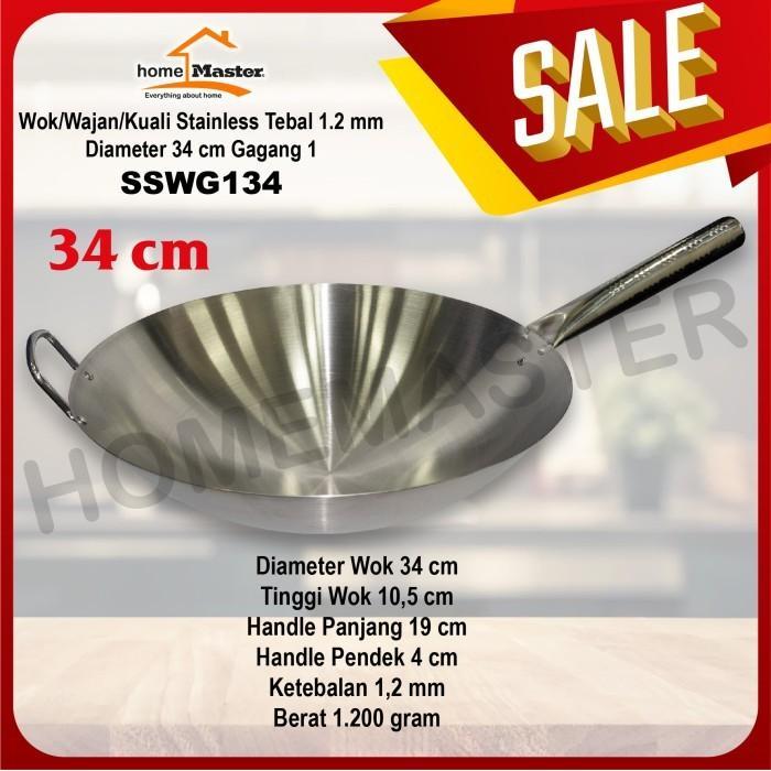 Panci/Wajan/Wok Stainless/Baja Tebal 1.2 Mm Gagang 1 34 Cm Sswg134