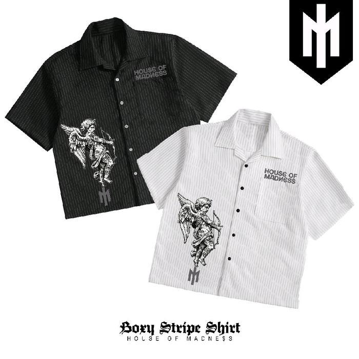 Kemeja katun STRIPE Madness Works ANGEL Workshirt Pria skena Streetwear Premium Oversize