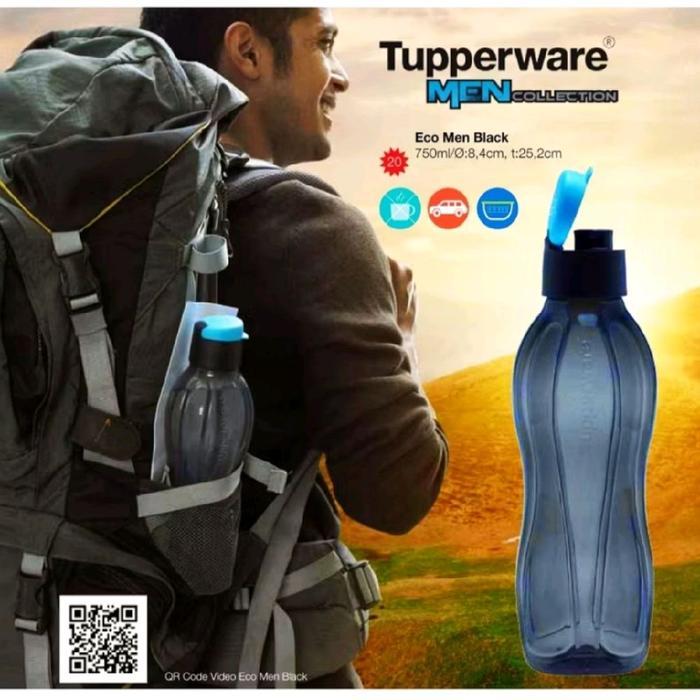 Tupperware eco men black bottle 750ml flip ecer 1pcs botol minum