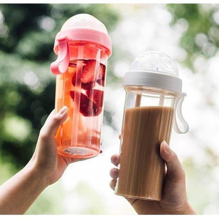 Botol Minum Dua Sisi Sedotan 600ml BZ-232 - Duet Couple Bottle Viral