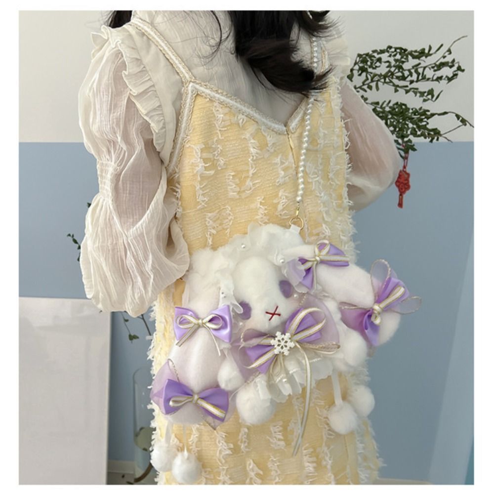 New Cute Bunny Plush Bag Lolita Element Shoulder Bag Kawaii Princess Sweet Pearl Chain Crossbody