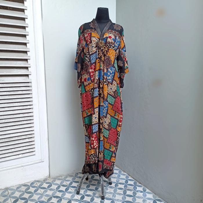 dress/ gamis batik kimono satin jumbo manohara HENNA SERIES