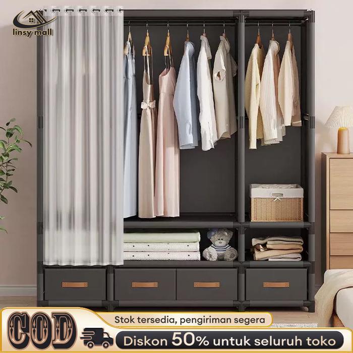 Rak Gantungan Baju Gantungan Pakaian Rak Sepatu Gantung Besi Lemari Aesthetic Tas 4 Susun Plastik