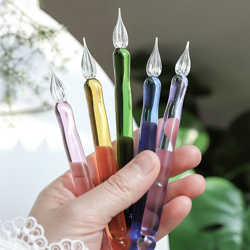 New Trendy Glass Dip Pen, Single Unit, Suitable for Students, Colorful Transparent Glass Dip Pen,