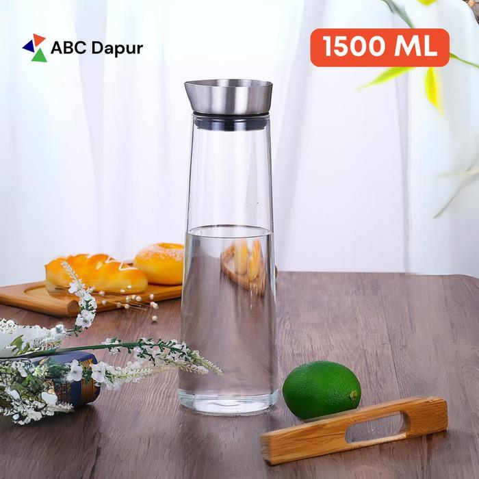 Botol Kulkas Pitcher Teko Kaca Tutup Stainless Steel 1500 ML BISA GOSEND