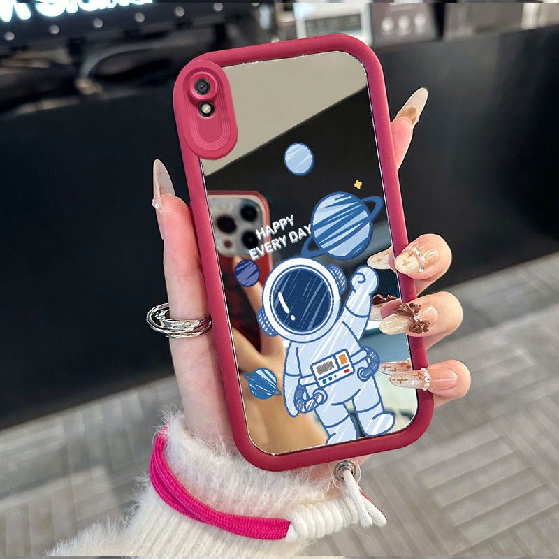 Casing Hp untuk Xiaomi Redmi 9A 9I Case Casing astronot pola Silikon Softcase Kasing HP tali gantung