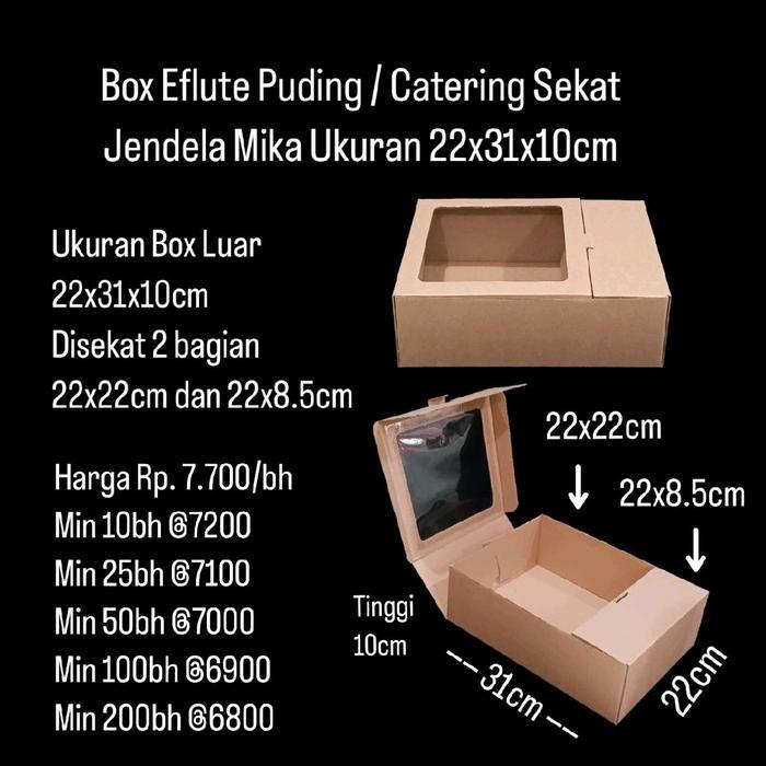 Box Eflute Puding / Catering Sekat Jendela Mika Ukuran 22x31x10cm