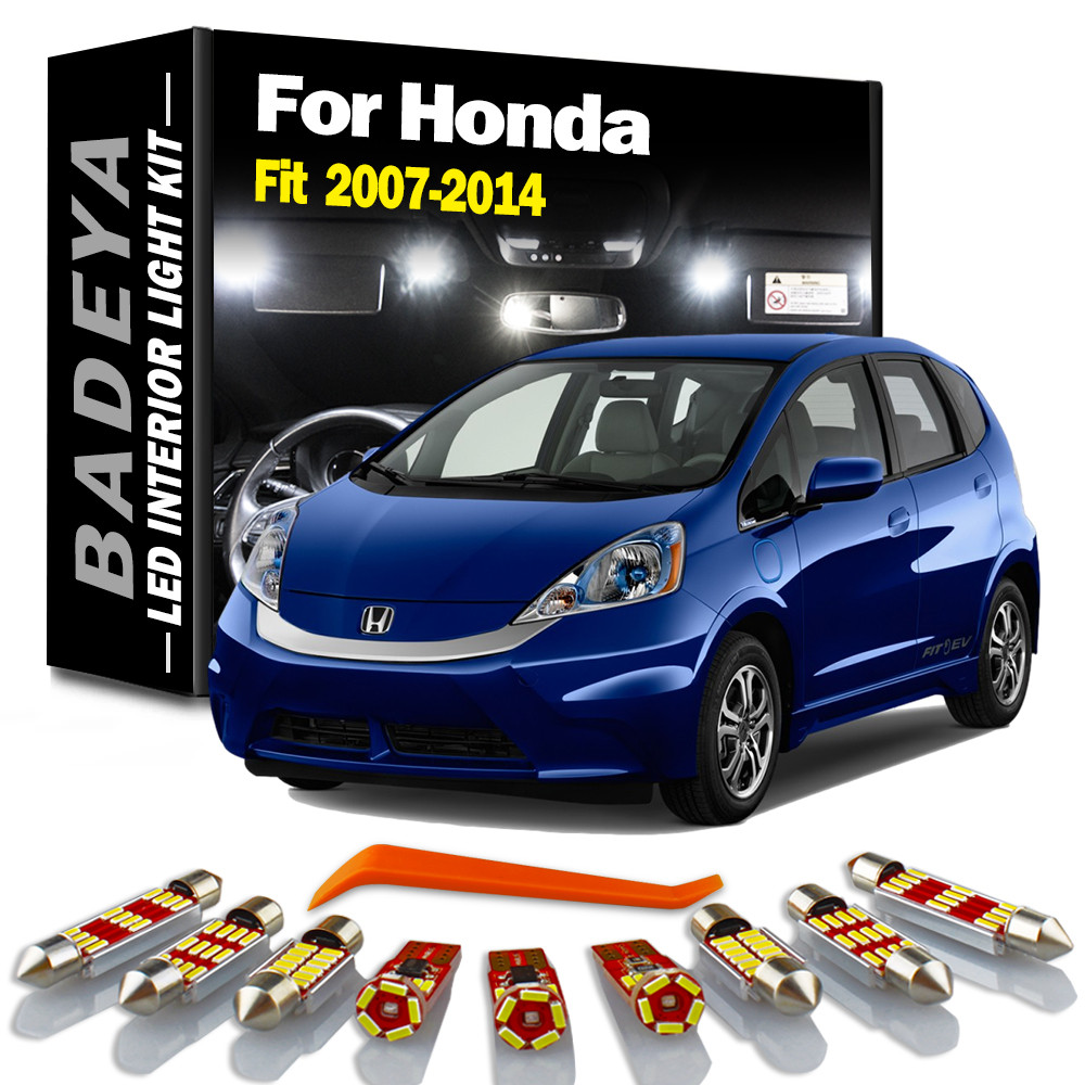 BADEYA 9X Canbus LED Kit Lampu Interior untuk 2007 2008 2009 2010 2011 2012 2013 2014 Honda Fit Peta