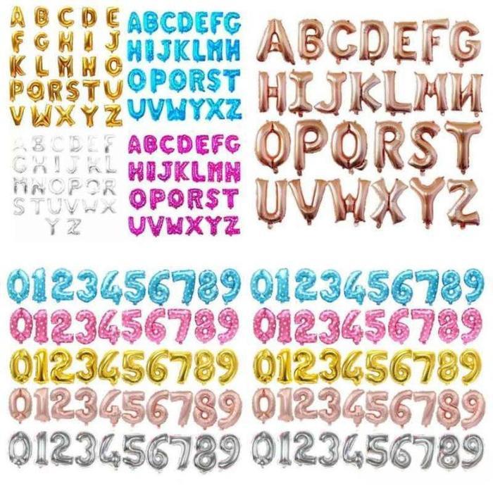 [50 Pcs] Balon Foil Huruf 40Cm Emas / Balon Foil Angka 40Cm Emas / Balon Ulang Tahun / Balon Huruf