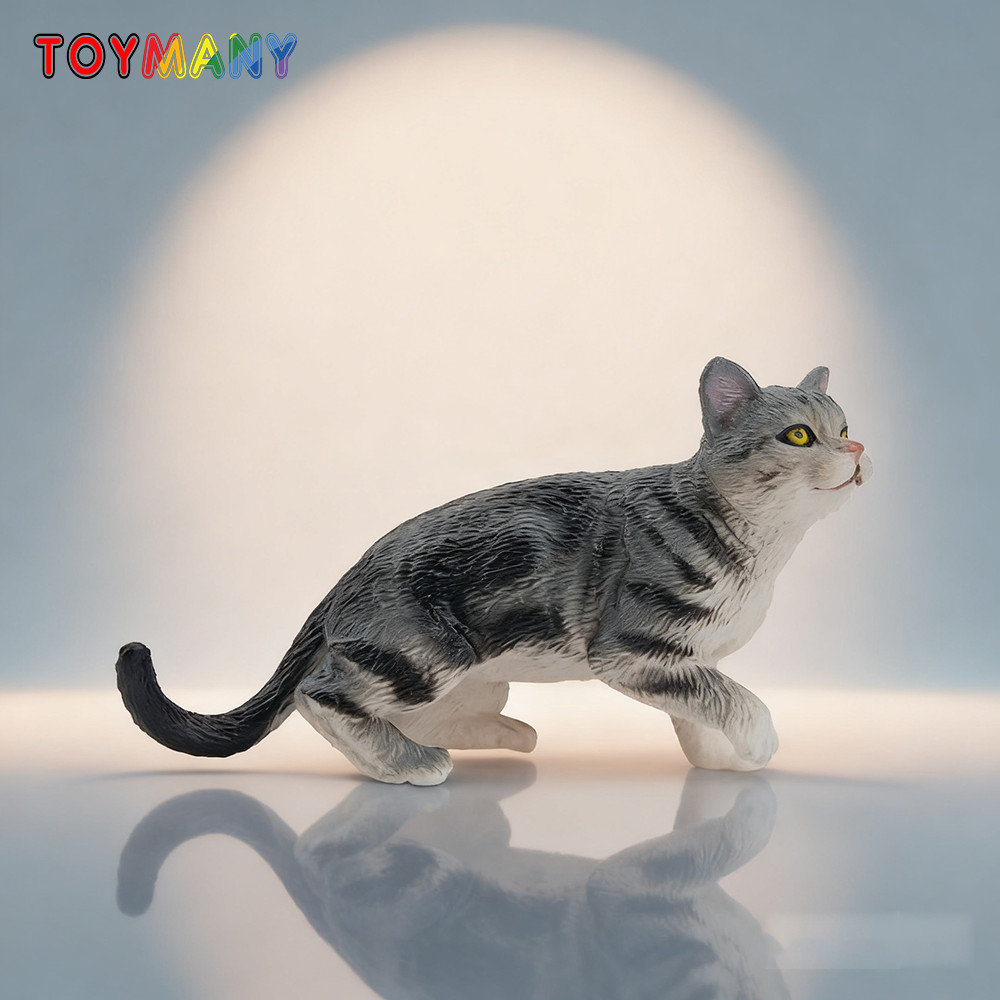 Figurine Kucing American Shorthair Abu-Abu, Mainan Edukasi Mini untuk Anak