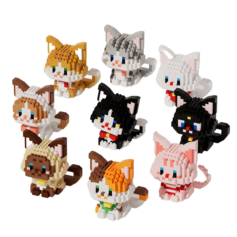 Micro Particle Building Blocks Cute Pet Cat Series Cute Diy Assembled Toys Orange Cat Black Cat Gift