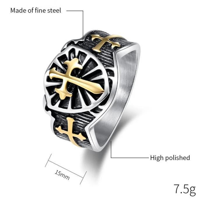 ser Cincin Salib Pria Perisai Vintage Classic Titanium Anti Karat dan Anti Luntur - Cincin Salib