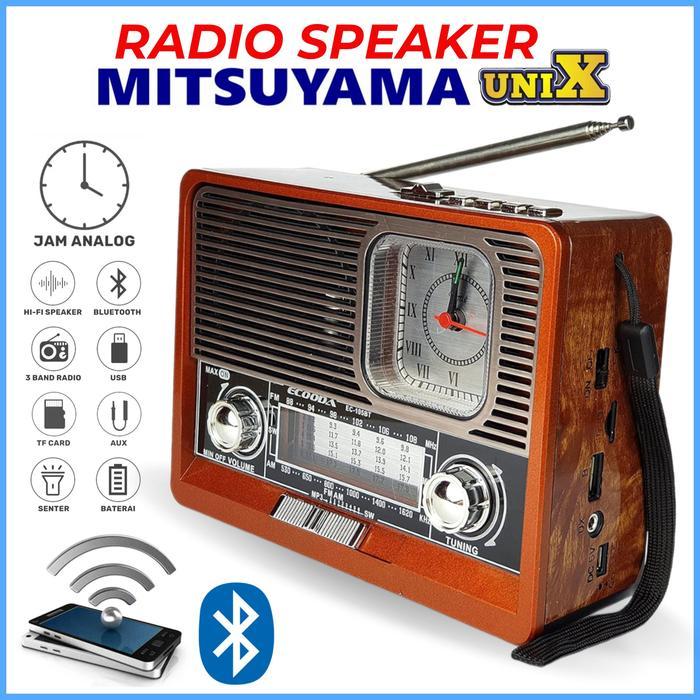 Radio Klasik Bluetooth Memori USB Senter Dilengkapi Jam Analog